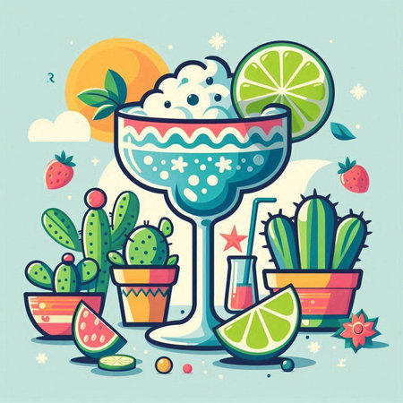Cocktail with ice cream, strawberries and lemon. Vector illustration.のイラスト素材