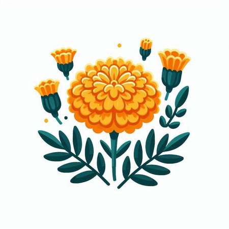 Marigold flower. Hand drawn vector illustration isolated on white background.のイラスト素材
