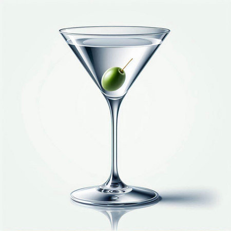 Martini glass with green olives on white background. Vector illustration.のイラスト素材