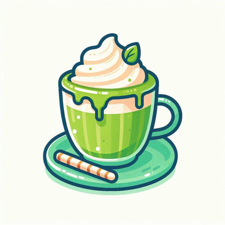 Coffee cup with whipped cream and wafer rolls. Vector illustration.のイラスト素材