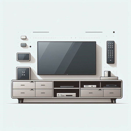TV on the wall in the living room. Vector illustration. Eps 10のイラスト素材
