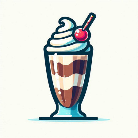 Vector illustration of a milkshake with whipped cream and cherry.のイラスト素材