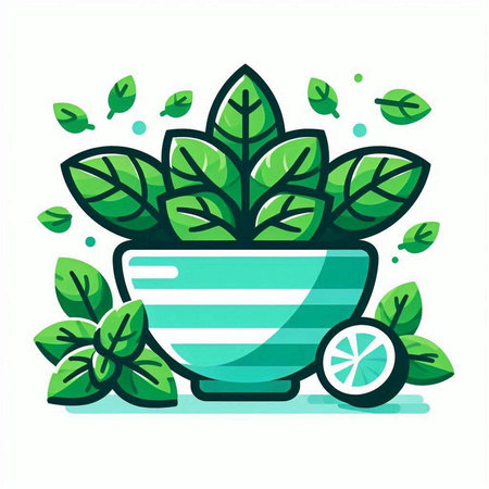 Lemon and mint leaves in a pot. Flat style vector illustration.のイラスト素材