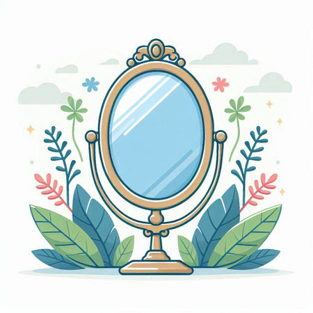 Hand drawn doodle illustration of a mirror. Vector illustration.のイラスト素材