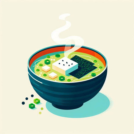japanese soup in a bowl with chopsticks, vector illustrationのイラスト素材