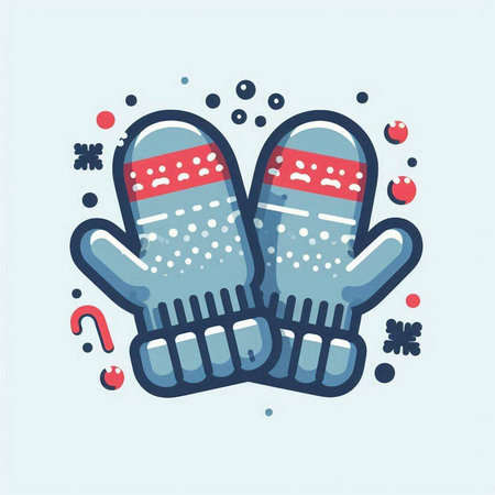 Illustration of a pair of mittens on a blue background.のイラスト素材