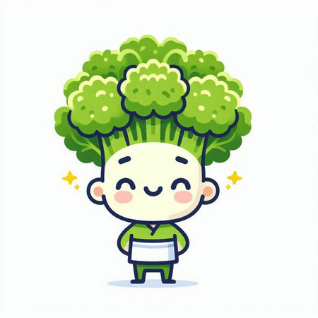 Cartoon Illustration of Cute Boy Holding Broccoli Vegetableのイラスト素材