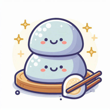 Cute kawaii dumpling with chopsticks. Vector illustrationのイラスト素材