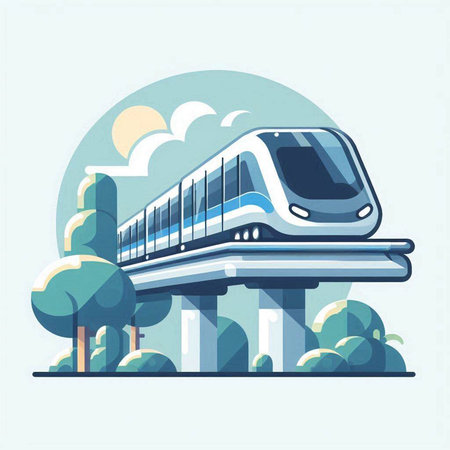 High-speed train on the road. Vector illustration in flat styleのイラスト素材