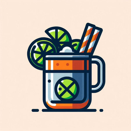 Mug of hot drink with lime slices and straws. Vector illustration.のイラスト素材