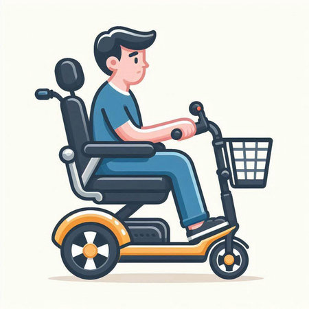 Man riding a scooter. Vector illustration in flat cartoon style.のイラスト素材