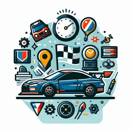 Car service, auto repair. Vector illustration in thin line style.のイラスト素材
