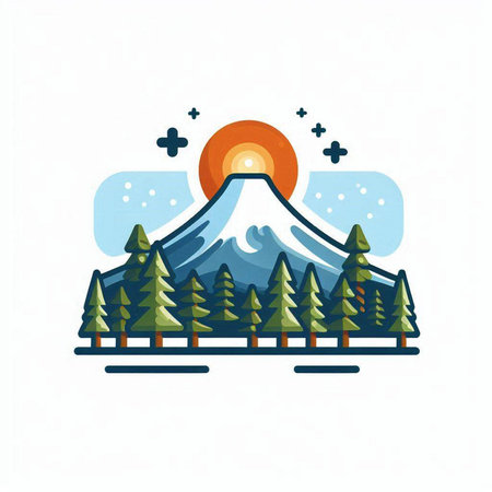 Mountain and pine trees in flat style. Vector illustration for your designのイラスト素材