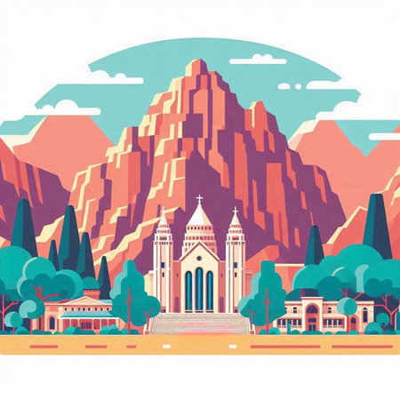 Church of St. Peter and Paul in the mountains. Vector illustrationのイラスト素材