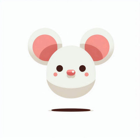 Cute cartoon mouse face on white background. Vector illustration of mouse head.のイラスト素材