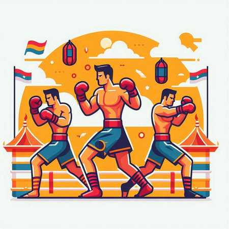 Boxing in the city. Vector illustration in a flat style.のイラスト素材