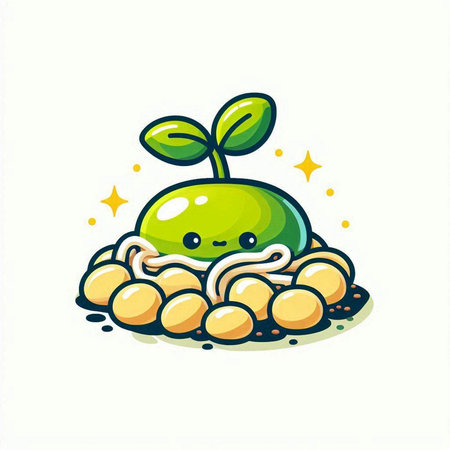 Illustration of a cute green plant with eggs on a white backgroundのイラスト素材