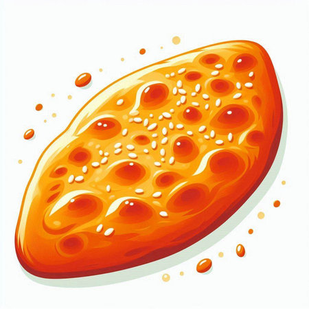 Illustration of a slice of pizza with sesame seeds on a white backgroundのイラスト素材