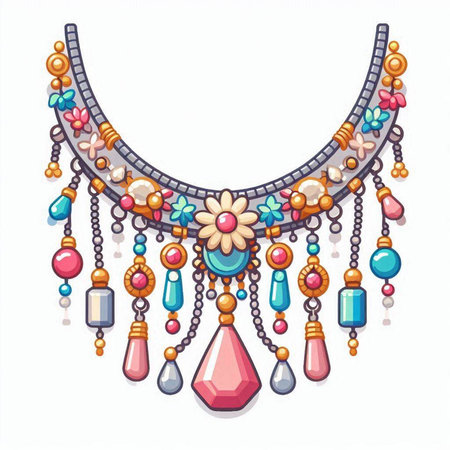 Necklace decorated with precious stones and beads. Vector illustration.のイラスト素材