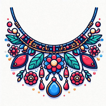 Necklace with flowers and berries in ethnic style. Vector illustration.のイラスト素材