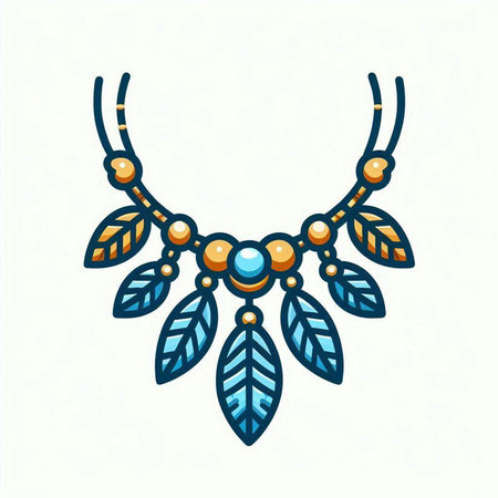 Necklace with feathers and beads. Hand drawn vector illustration.のイラスト素材