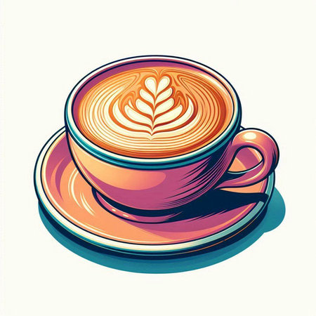 Cup of coffee with latte art on white background. Vector illustration.のイラスト素材