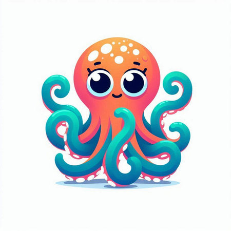 Cute cartoon octopus. Vector illustration isolated on white background.のイラスト素材
