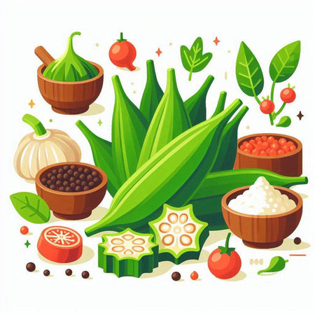 Vegetables and spices. Vector illustration in a flat style.のイラスト素材