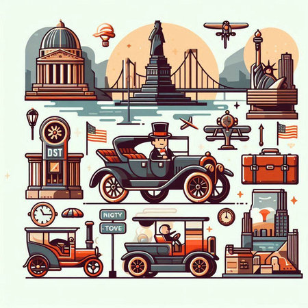 Vintage travel icons set. Vector illustration in line art style.のイラスト素材