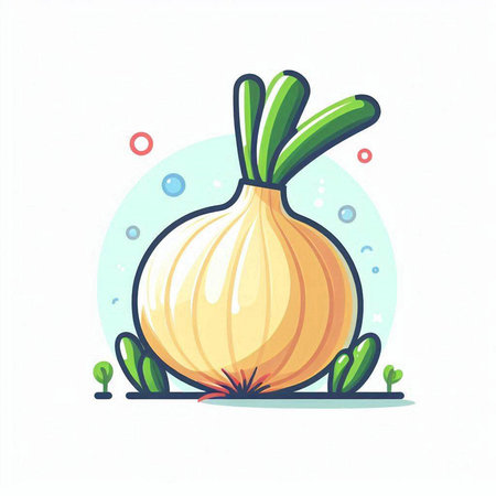 Vector illustration of fresh onion on white background. Line art style.のイラスト素材