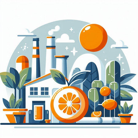 Industrial landscape with factories and plants. Vector illustration in flat styleのイラスト素材