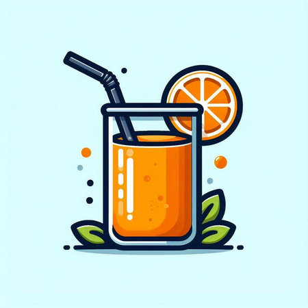 Orange juice glass with straw and slice of orange. Vector illustration.のイラスト素材