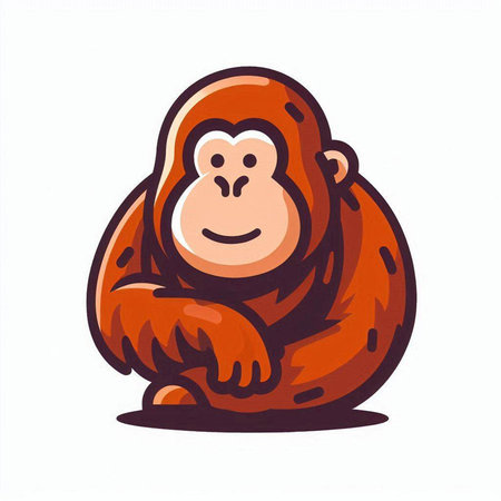 Orangutan isolated on white background. Vector illustration. Cartoon character.のイラスト素材
