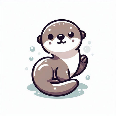 Cute baby otter sitting on white background. Vector illustration.のイラスト素材