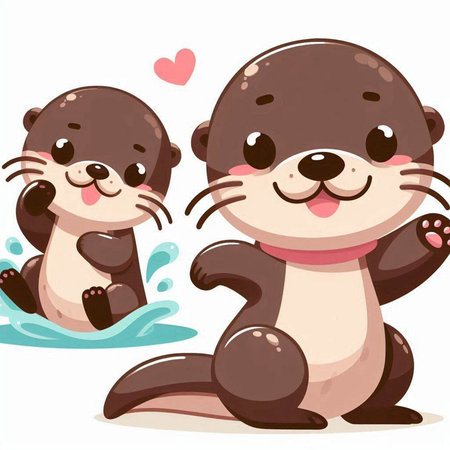 Cute cartoon otters sit on the water. Vector illustration.のイラスト素材