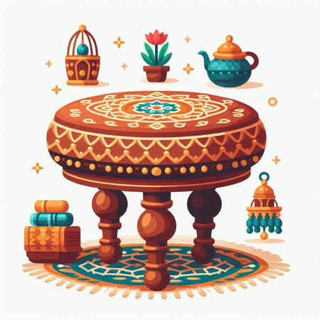Coffee table in oriental style. Vector illustration in cartoon style.のイラスト素材