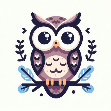 Cute owl on a branch. Vector illustration in cartoon style.のイラスト素材