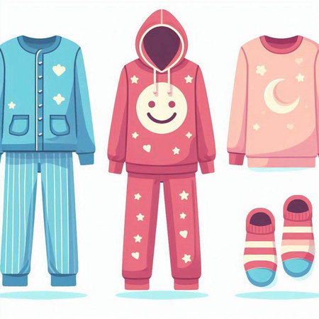Vector illustration of a set of children's pajamas in different colorsのイラスト素材