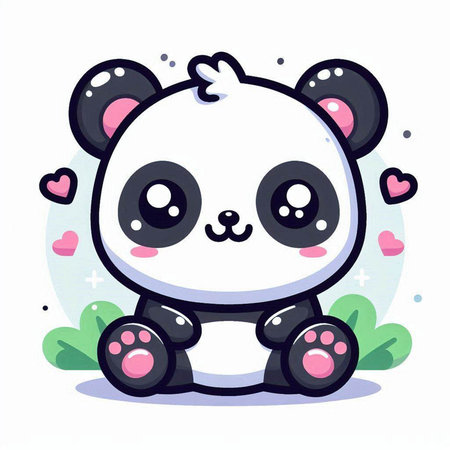 Cute cartoon panda sitting on the grass, vector illustration.のイラスト素材