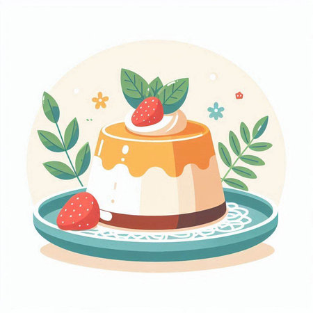 Cake with cream and strawberries. Vector illustration in flat style.のイラスト素材