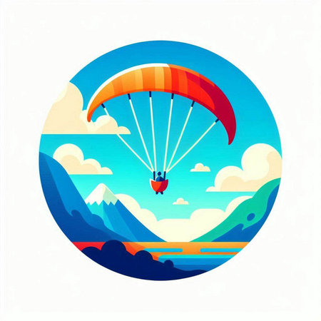 Paraglider flying over the sea. Vector illustration in flat styleのイラスト素材