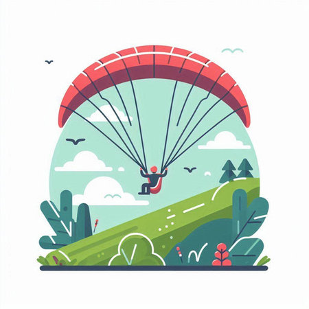 Paraglider flying in the sky. Flat style vector illustrationのイラスト素材