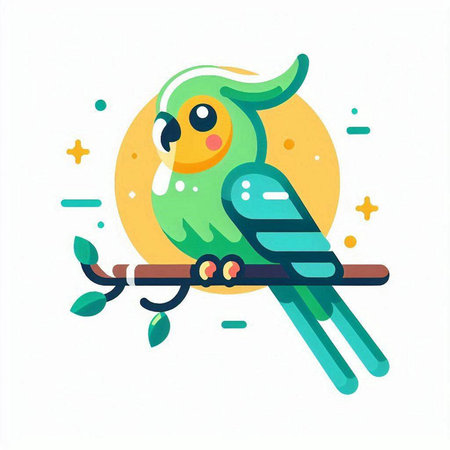 Cute parrot on a branch. Flat style vector illustration.のイラスト素材
