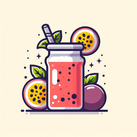 Passion fruit smoothie in a jar. Vector illustration in flat style.のイラスト素材