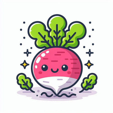 Radish cartoon character. Cute kawaii vegetable vector illustrationのイラスト素材
