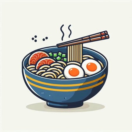 Japanese noodle bowl with chopsticks. Cartoon vector illustration of Asian cuisine.のイラスト素材