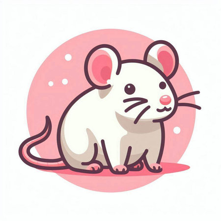 Cute white mouse on pink background. Vector illustration in cartoon style.のイラスト素材