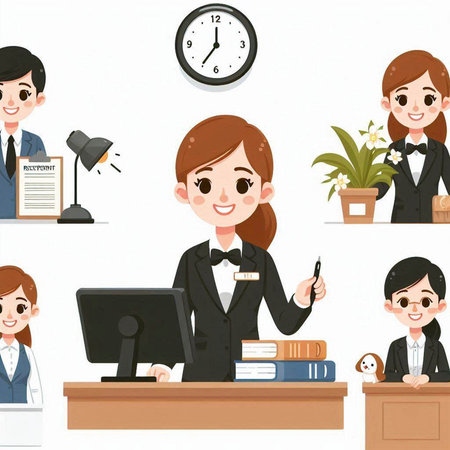 Set of cartoon business woman in office. Vector illustration. EPS10のイラスト素材