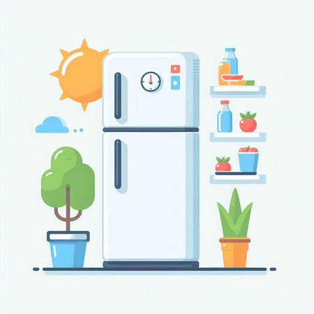 Refrigerator on the shelf. Vector illustration in flat style.のイラスト素材