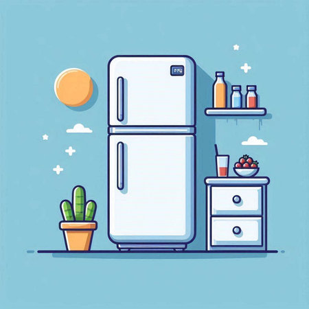 Illustration of a modern fridge. Vector illustration in flat style.のイラスト素材